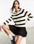 ONLY high neck zip detail jumper in cream and black stripe