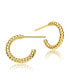 ფოტო #3 პროდუქტის Sterling Silver 14K Gold Plated Clear Cubic Zirconia Ribbed Open Hoop Post Earrings