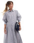 ASOS DESIGN maxi shirt dress with wide skirt and cuff detail in blue stripe Серый, 32 - фото #2