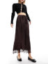 Фото #9 товара River Island satin midi skirt with lace trim in brown