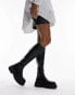 Фото #3 товара Topshop Rolo knee high textured sole boot in black