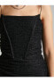 Фото #10 товара Askılı Mini Gece Elbise Simli Drapeli Otriş Detaylı