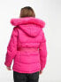 Threadbare Ski puffer jacket with faux fur trim hood in pink