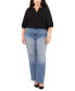 ფოტო #3 პროდუქტის Plus Size Raglan Balloon-Sleeve Split-Neck Top