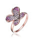 Sterling Silver 18K Rose Plated Cubic Zirconia Butterfly Floral Ring