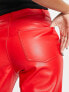 Monki faux leather straight leg trousers in red