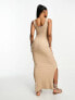 Pieces textured scoop neck maxi dress in camel