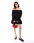 Фото #1 товара ASOS DESIGN off the shoulder mini ruched bodice dress with puffball skirt in black