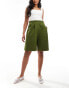 ASOS DESIGN longline high waisted tailored short with linen in olive Зеленый, 36 - фото #2