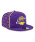 Фото #3 товара Men's Purple Los Angeles Lakers Piped and Flocked 59Fifty Fitted Hat