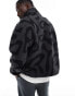 ADPT teddy zip up jacket in black pattern