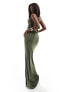 ASOS DESIGN slinky cowl neck cami maxi dress with gold trim back in khaki