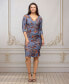 ფოტო #4 პროდუქტის Women's Grey Print Three Quarter Sleeve Wrap Dress