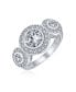 ფოტო #2 პროდუქტის Art Deco Style Past Present Future Three Stone Circlet Halo AAA Cubic Zirconia Round Solitaire Engagement Ring For Women .925 Sterling Silver