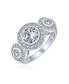 ფოტო #2 პროდუქტის Art Deco Style Past Present Future Three Stone Circlet Halo AAA Cubic Zirconia Round Solitaire Engagement Ring For Women .925 Sterling Silver