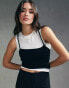 Фото #10 товара ASOS DESIGN contrast overlay top with ruching detail in black and white