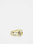 Pieces plated gift boxed molted metal ring with single diamante in gold