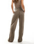 JDY high leg wide leg plisse trouser in light brown