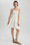 Askılı Krinkıl Beyaz Viskon Mini Askılı Elbise A9162ax23sm