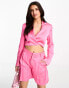 Stradivarius cropped satin co-ord blazer in pink