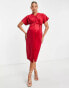 Фото #8 товара Closet London Maternity kimono sleeve velvet midi dress with wrap tie in red