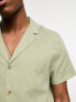 Фото #3 товара ASOS DESIGN relaxed deep revere linen mix shirt in khaki