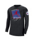 Men's Black Distressed Philadelphia 76ers Courtside Max 90 Vintage-Like wash Statement Edition Long Sleeve T-shirt