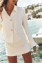 Linen blend short blazer with padded shoulders