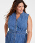 Фото #3 товара Trendy Plus Size Denim Tiered Midi Dress, Created for Macy's