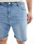 DTT stretch slim fit denim shorts in light blue