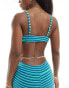 ASOS DESIGN mix and match towelling crop bikini top in blue and green stripe