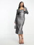 Фото #3 товара Kyo The Brand sequin bandeau midi dress co-ord in silver