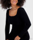 Фото #4 товара Women's Square-Neck Bodycon Sweater Dress, Created for Macy's
