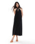 Pretty Lavish cross over neck shift midaxi dress in black