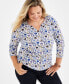 ფოტო #1 პროდუქტის Plus Size Printed Henley 3/4-Sleeve Top, Created for Macy's