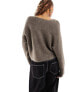 Фото #8 товара ONLY ribbed wide neck jumper in taupe