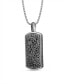 Fossil Agate Gemstone Sterling Silver Men Tag in Black Rhodium Plated with Chain