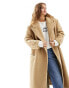 ASOS DESIGN Petite strong shoulder coat in camel boucle