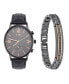 Фото #1 товара Часы и аксессуары Jones New York мужские наручные часы с кожаным ремешком черного цвета с крокодиловой текстурой 42 мм - набор подарочный