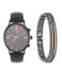 Men's Analog Black Croc Leather Strap Watch 42mm Bracelet Gift Set