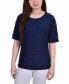 ფოტო #1 პროდუქტის Petite Short Sleeve Honeycomb Textured Grommet Top