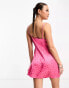 Фото #2 товара Heartbreak satin cowl neck mini dress in pink ditsy floral print