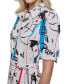 Women's Printed Bungee-Sleeve Shirt Dress Белый, 8 - фото #5