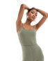 ASOS 4505 scoop back all in one with inner bra in soft touch fabric in khaki