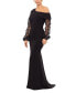 ფოტო #1 პროდუქტის Women's Off-The-Shoulder Floral-Sleeve Scuba Crepe Gown