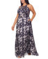 Фото #3 товара Plus Size Floral Foil Print Halter-Neck Gown