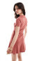 ASOS DESIGN collared mini column tea dress with button front and cap sleeve in dark red