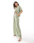 Wednesday's Girl striped linen wide leg trouser co-ord in sage green