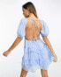 Фото #2 товара ASOS DESIGN open back lace insert dobby mini tea dress in light blue