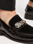 ASOS DESIGN loafers in black faux leather with contrast vamp and broach detail